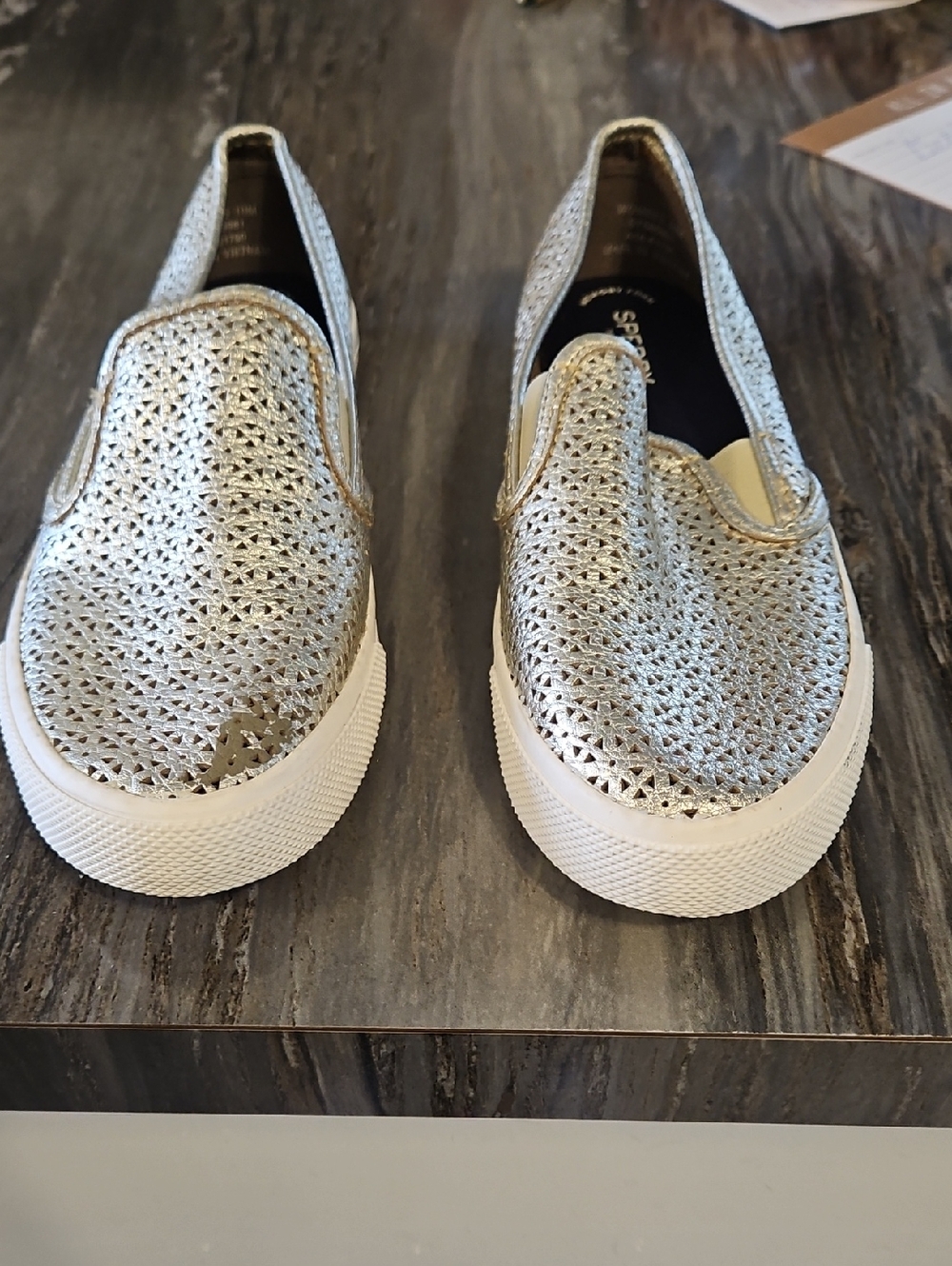 Sperry Silver Slip-On Woven Platform Sneakers